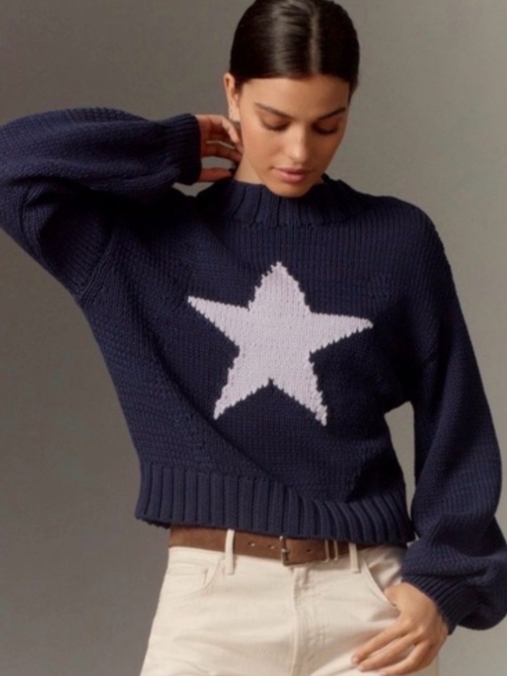 Anthropologie Maeve The Pippa Mock-Neck Sweater: Icon Edition in Navy Blue